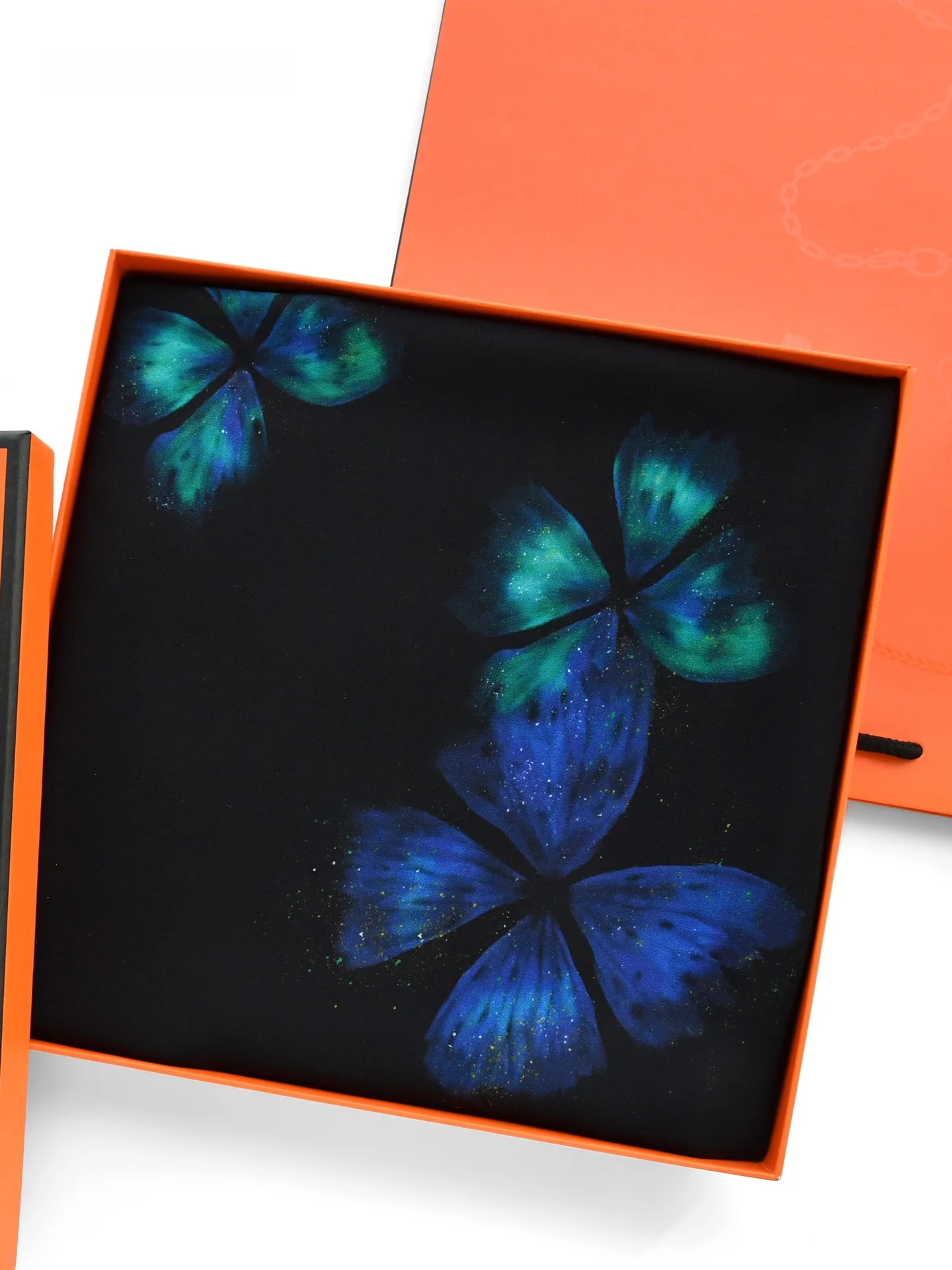 エレガントなシルクスカーフギフトボックス-グリーンブルーの蝶柄デザイン-小さな正方形シルクショール-レディース用装飾ネックスカーフ-春秋用