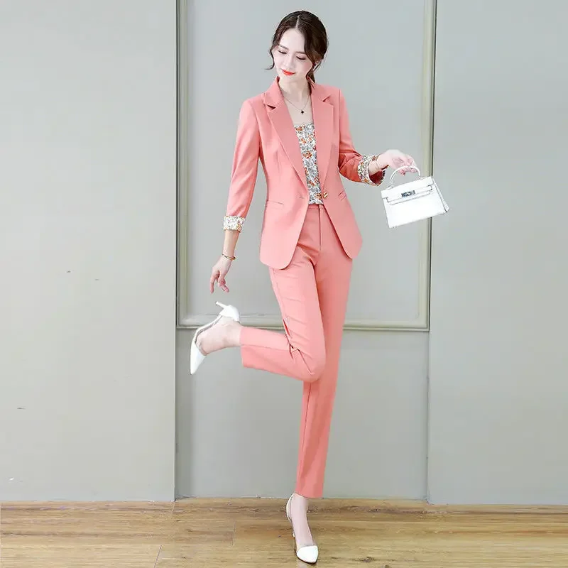 Black Office Two Pieces Sets Pants for Woman Pink Blazer and Trousers Suits Women\'s 2 Pant Set Green Professional Outfits Co Ord