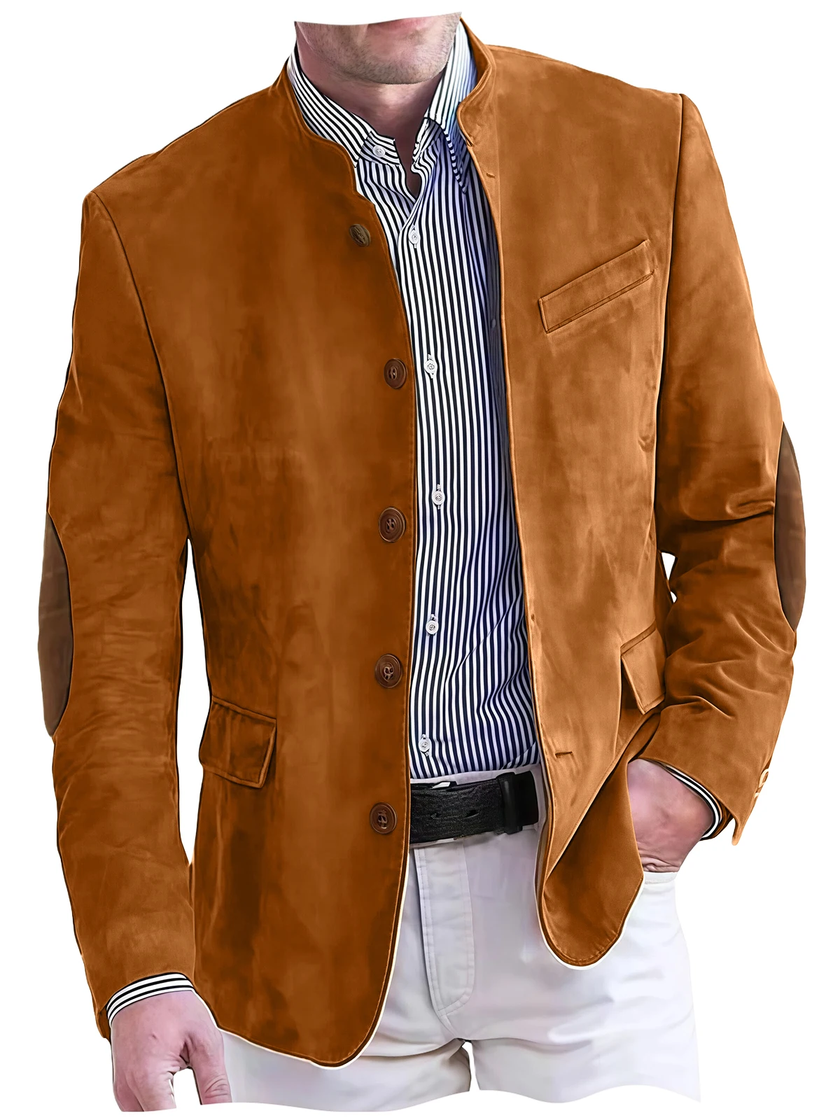 Blazer Homme Rétro Automne en Flanelle, Veste Simple Boutonnage avec Empiècements aux Coudes, Coupe 