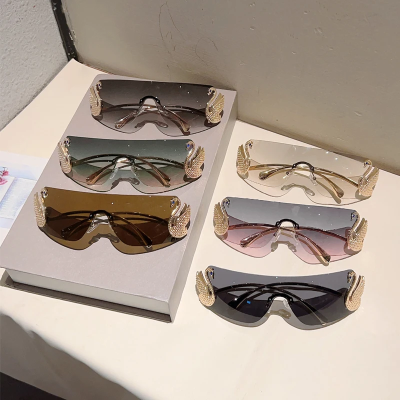 KAMMPT بدون شفة Y2k النظارات الشمسية النساء موضة قطعة واحدة التدرج ظلال 2025 جديد عصري فاخر العلامة التجارية تصميم ديكور نظارات شمسية #5