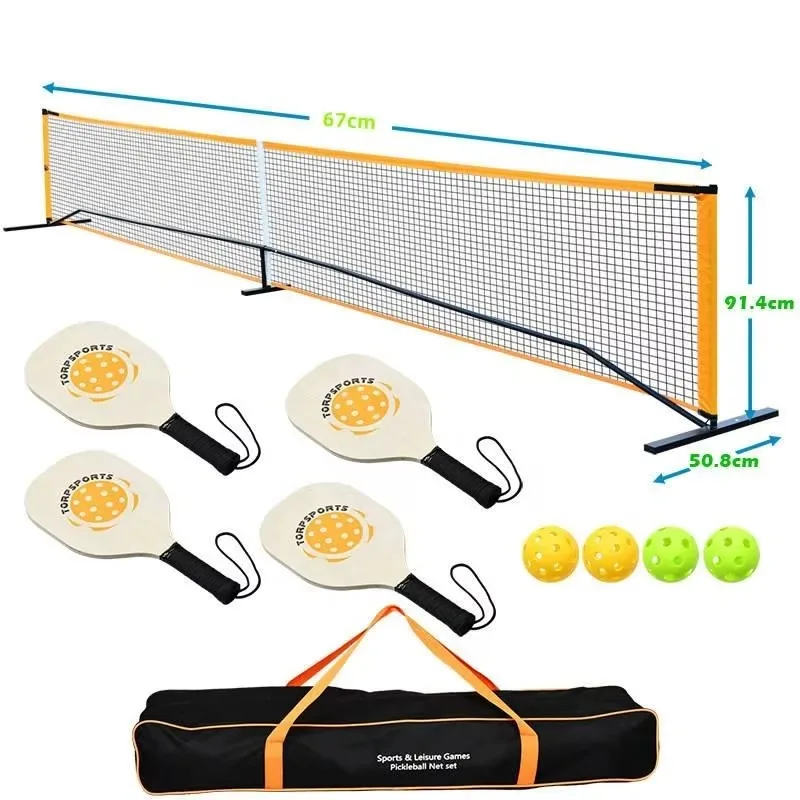 High Quality 22ft Portable Pickleball Net with Balls and Paddles Carry Bag Regulation Size-Tennis Product