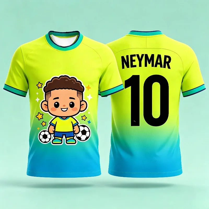 Summer # 10 Neymar Q Edition Cute Edition Yellow Gradient Football Shirt Adult Children Fashion Casual Outdoor Large Sports Shir