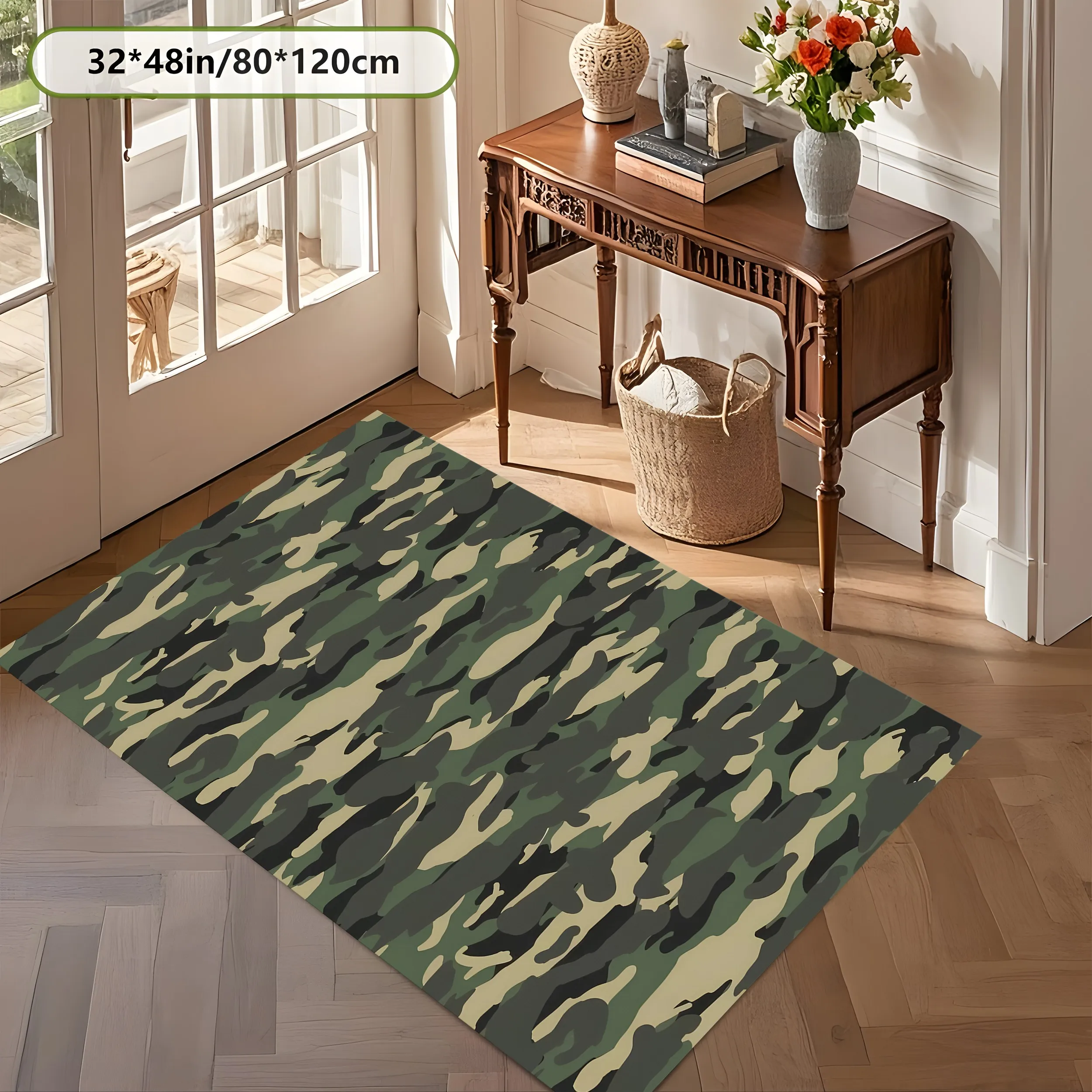 2D Carpet in Military Green Camouflage as a Cool and Trendy Choice for Living Room, Gaming Room, and Bedroom
