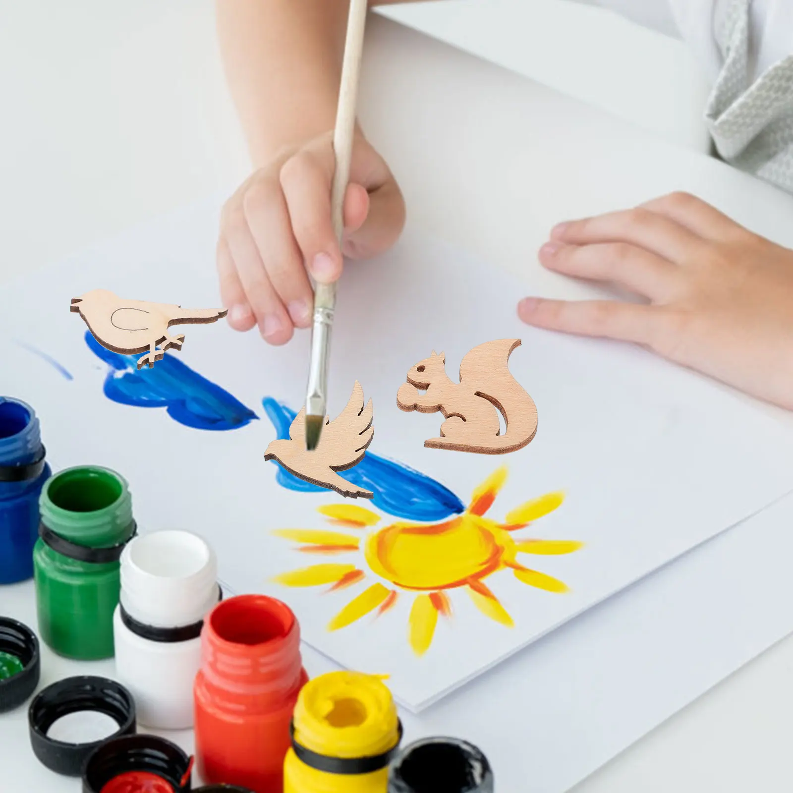 

150Pcs DIY Wooden Animal Chips Unfinished Slices Safe for Kids Graffiti Paint Party Decorations Wooden Animal Cutout