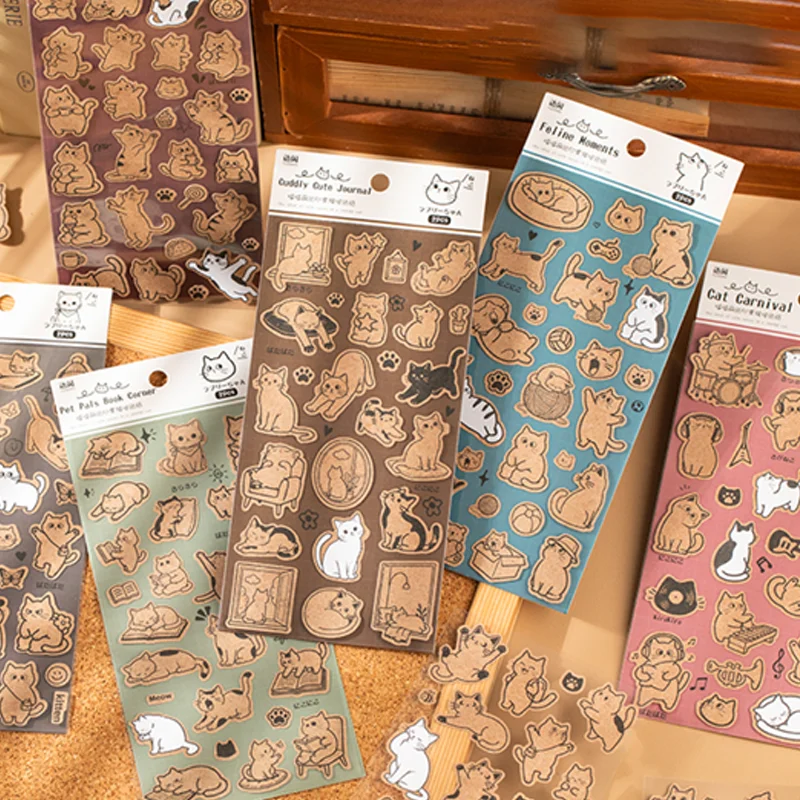 

Mr. Paper 6-Pack Seal Cats Stickers - Meow Series, 3D Pattern Journal Decor, DIY Creative Pet Stationery Sticker for Dairy Album