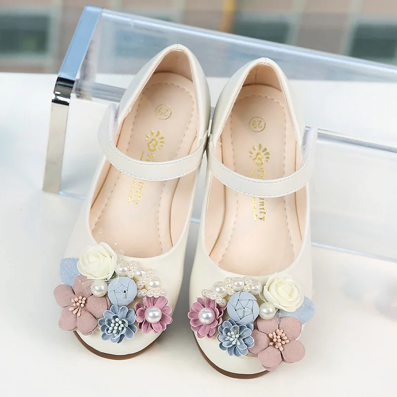 New Spring Children Girls Princess Shoes With Flowers Girls Kids Shoes for Dance Party Princess Baby Leather Shoes