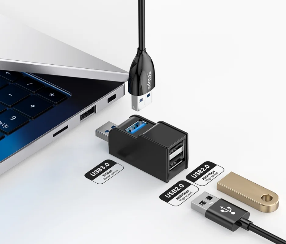 Getatek USB 3,0 HUB adaptador extensor Mini caja divisora 1 a 3 puertos USB 2,0 de alta velocidad para PC portátil U lector de tarjetas de disco