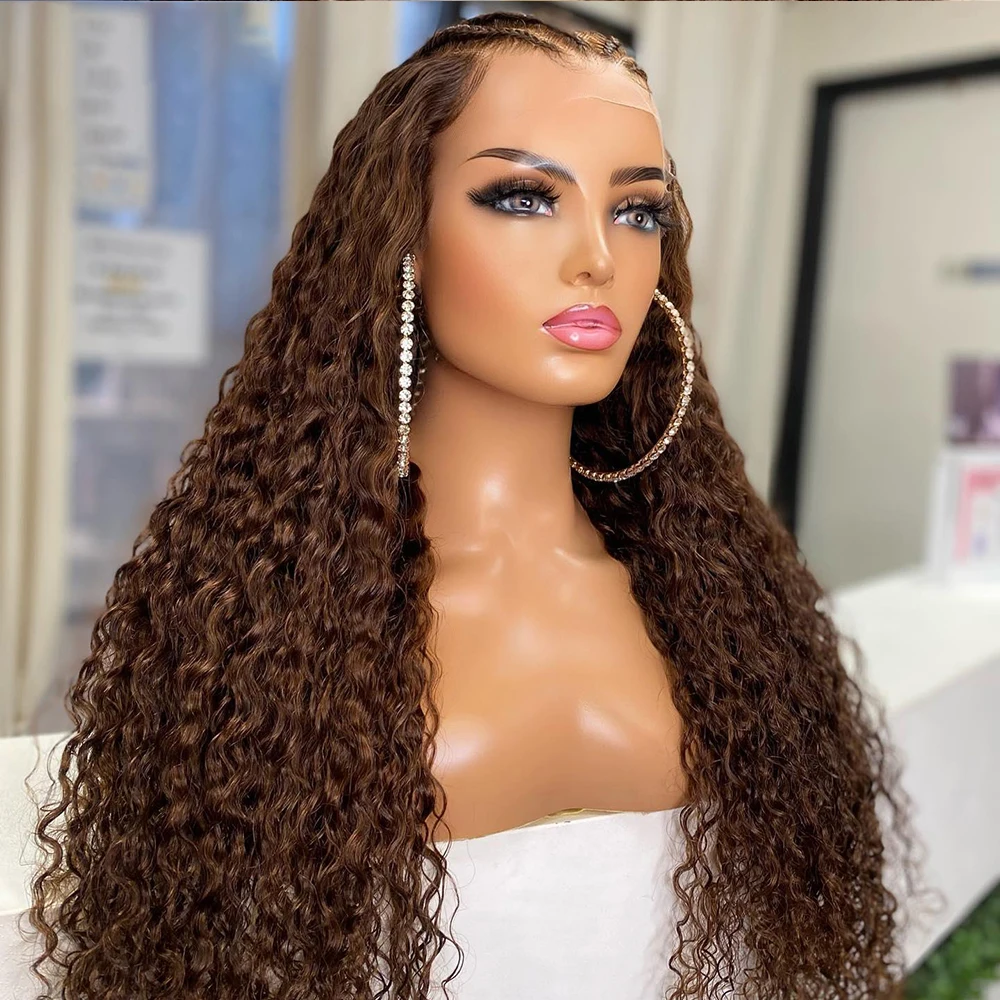 

Chocolate Brown Soft Preplucked Glueless 180Density 26“Long Kinky Curly Lace Front Wig For Black Women BabyHair Daily Cosplay