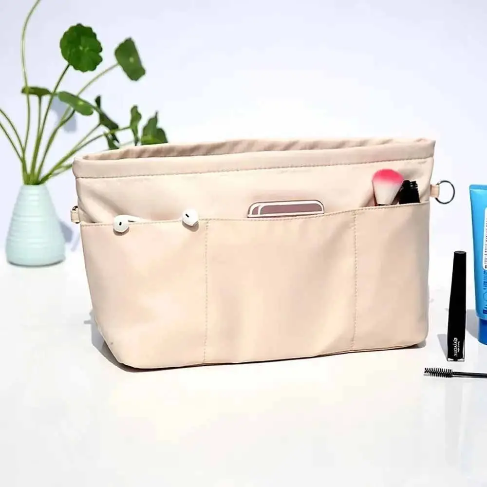 

Vintage Cosmetic Organizer Insert Bag Storage Bags with Zipper Multi-Pocket Handbag Multifunctional Solid Color Inner Bag Women