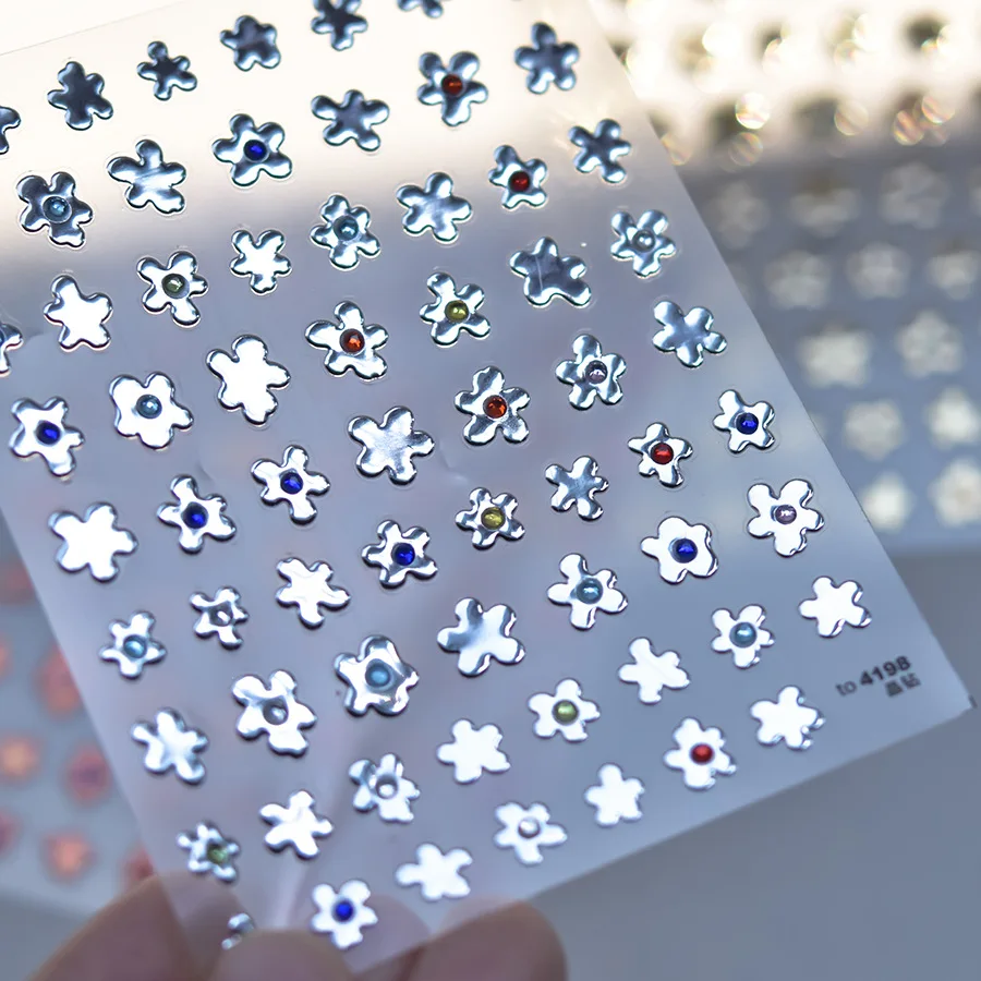 1 pezzo 5D colorato jelly flower nail sticker rosso arancione daisy flower strass laser autoadesivo nail art adesivo decorativo