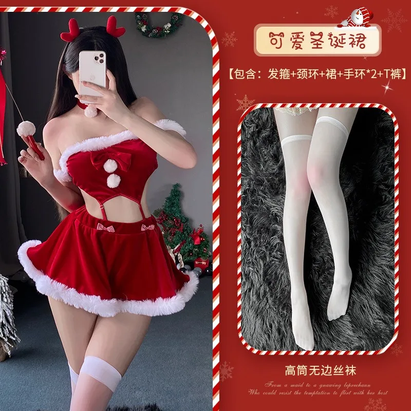 فستان نسائي للكريسماس ملابس داخلية مثيرة زي فتاة فساتين مخملية حمراء السيدة كلوز سانتا كوسبلاي زي خادمة مثير للسيدات للعام الجديد