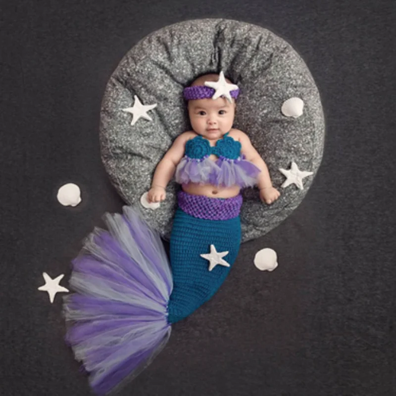 Purple Mermaid Suit Baby Photography Costume Baby Photography Costume Mermaid Birthday Gift Photo Props Mermaid Knitting Suit