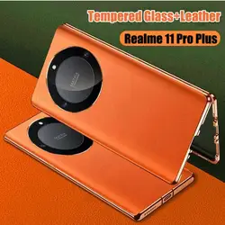 Funda For Realme 11 Pro Plus Tempered Glass Leather Phone Case For Realme 11 Pro 360 Double Sided Magnetic Absorption Flip Cover