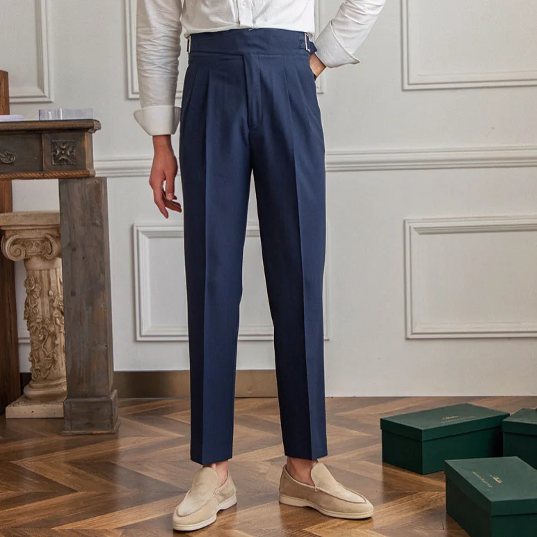 Lu San Kuerge Straight-Leg Pants Wrinkle-Resistant Casual Cropped Pants Italian-Style All-Match Vintage Trendy Pants for Men