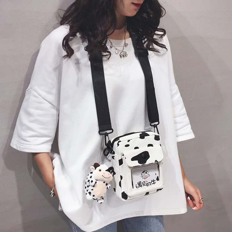 Cute Cow Mini Shoulder Crossbody Bag for Women 2022 Kawaii Canvas Female Student Small Messenger Korean Fashion Phone Bag Purses