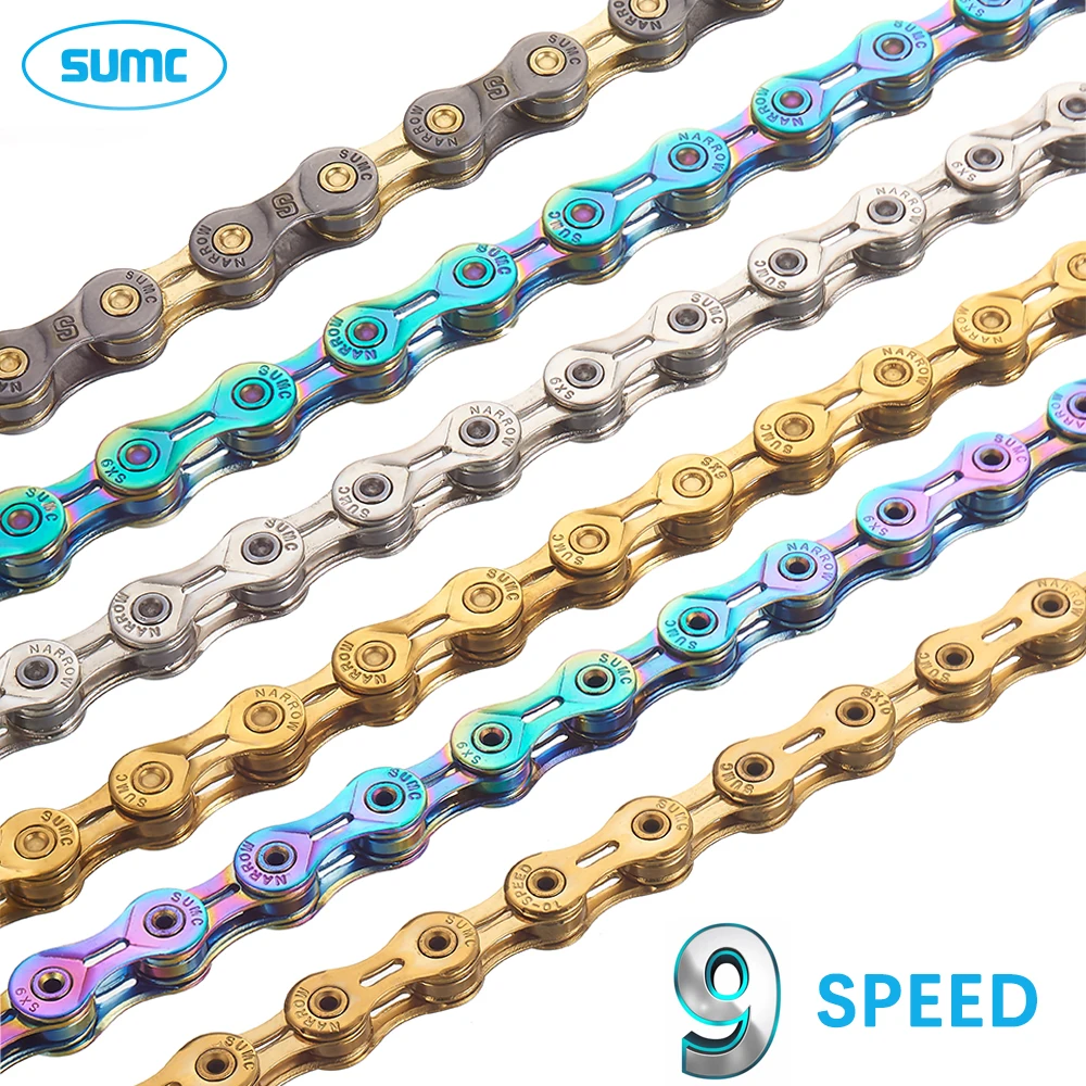 SUMC 9 Speed Bicycle Chain Silver Gold Half/Full Hollow Ultralight 116L 9s 9V Mountain Road Bike Chains Parts for shimano sram