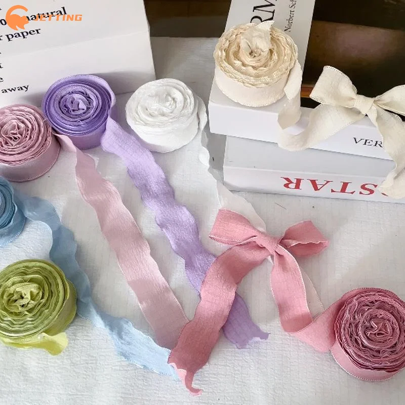 (New) 10 Yards Fishtail Yarn Ribbons 2.5cm Wave Edge Pleated Chiffon Ribbon Gift Wrapping Bouquets Gifts Packaging Material