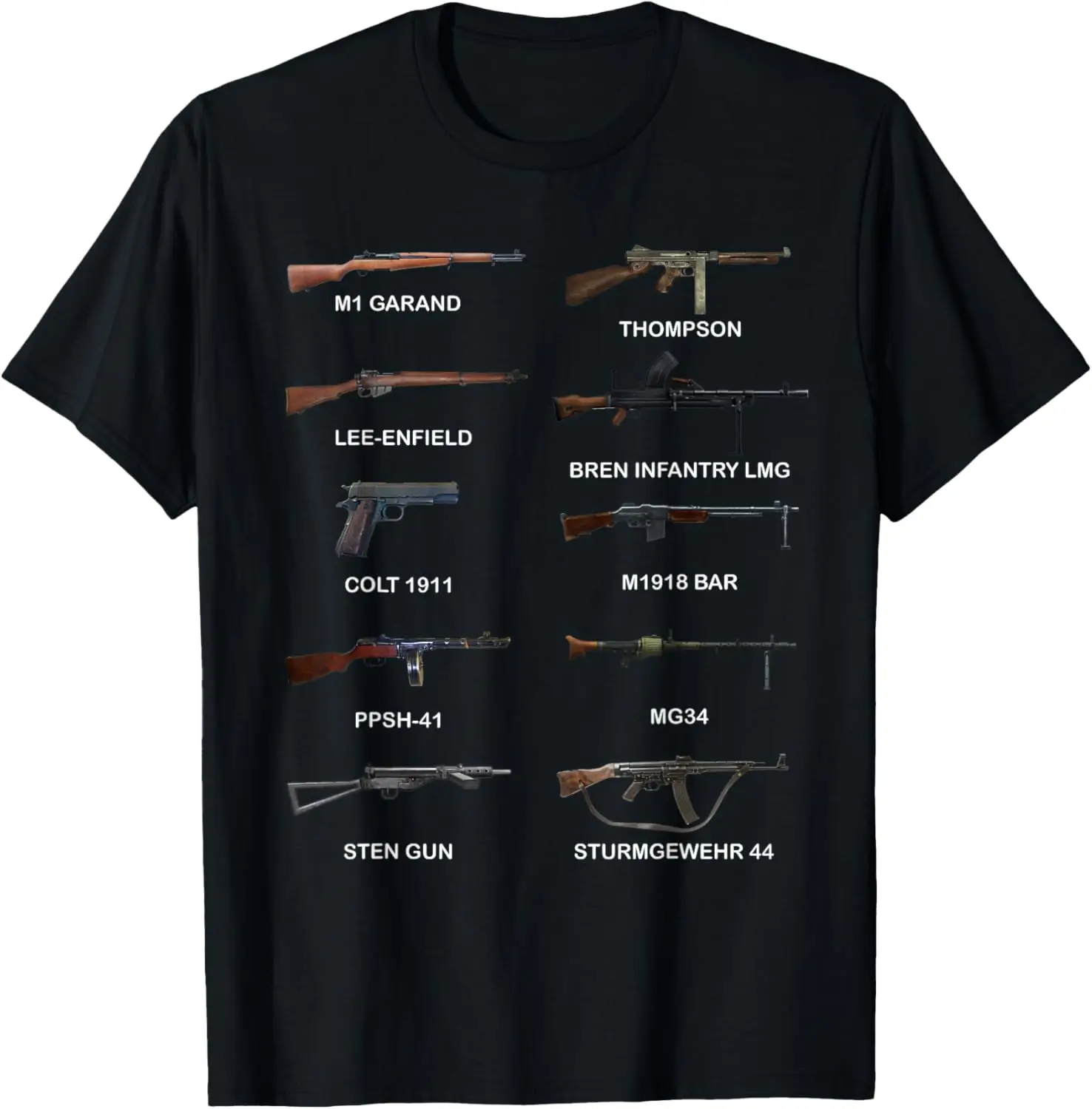 Camiseta con diseño de armas de infantería de la Segunda Guerra Mundial, camiseta M1 Garand Lee-Enfield Thompson SMG