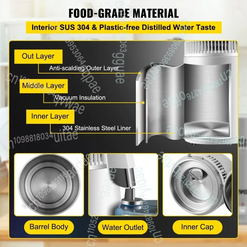 SucceBuy 4L تقطير المياه تنقية موزع مرشح التدفئة شرب زجاجة المنقي 304 الفولاذ المقاوم للصدأ الأجهزة المنزلية #3