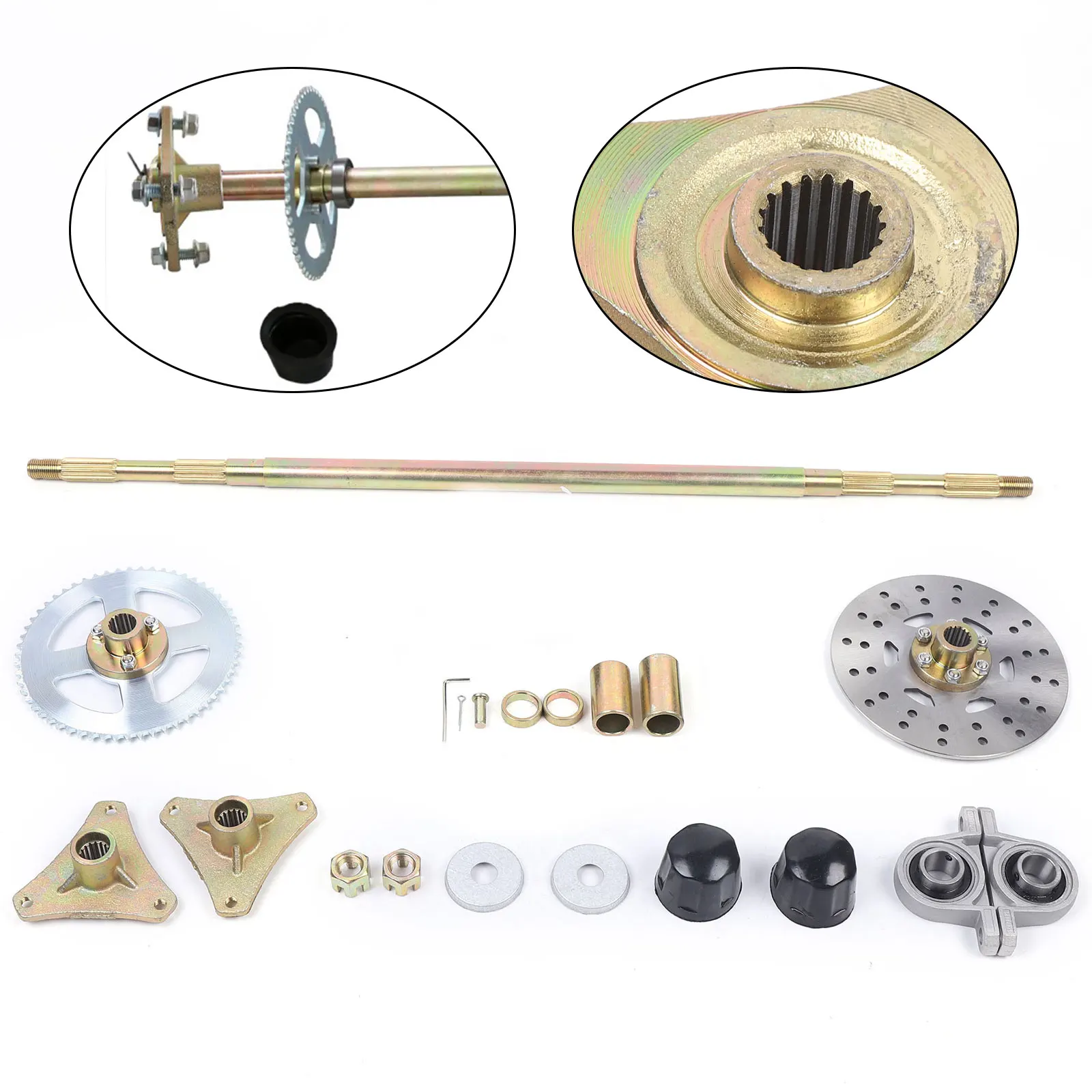 Go Kart Rear Axle Assembly Kit 29.13''(740mm)Complete Wheel Hub for Mini Kids ATV QUAD Buggy for DIY Gokart Projects or Rebuilds