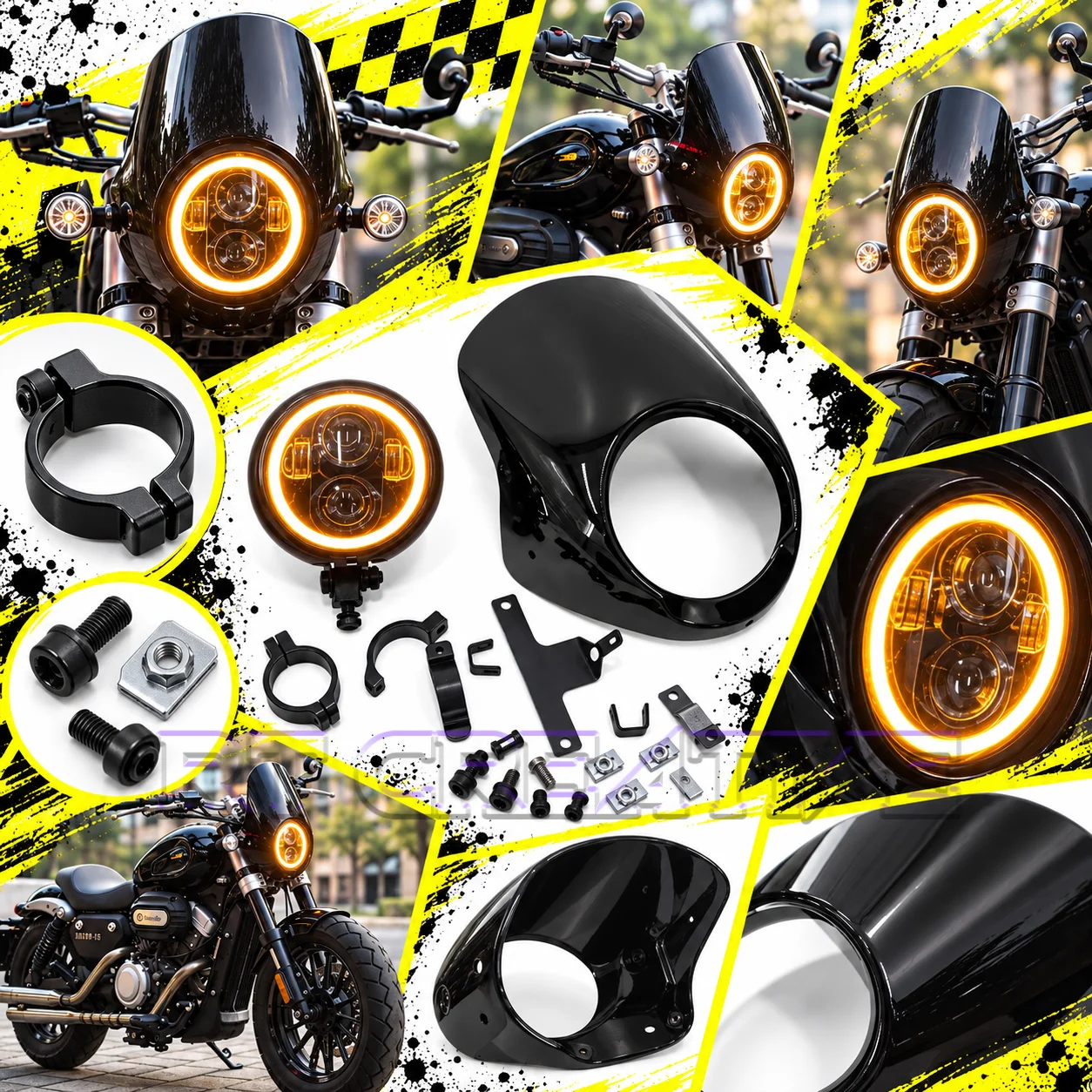 Motorcycle Front Head Fairing Windshield Hood Angel Eye Light Instrument Relocation Bracket For BENDA Chinchilla 300 BD300