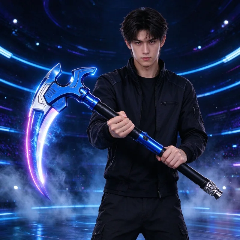 Boys Retractable Scythe Toy LED Color Light Sound Effect Voice Activated Mist Cosplay Game Prop