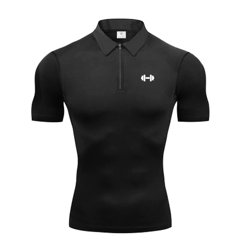Mens Running Short Sleeve T-shirts Summer Compression Shirt Gym  Tight Fitness Polo Shirts Quick Dry Bodybuilding Muscle Tees