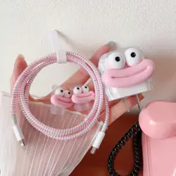 Funky Big Lips Charging Cable Protector Case For iPhone Charger Head Protection Cover 20W 18W Adapter Cord Winder Organizer Set