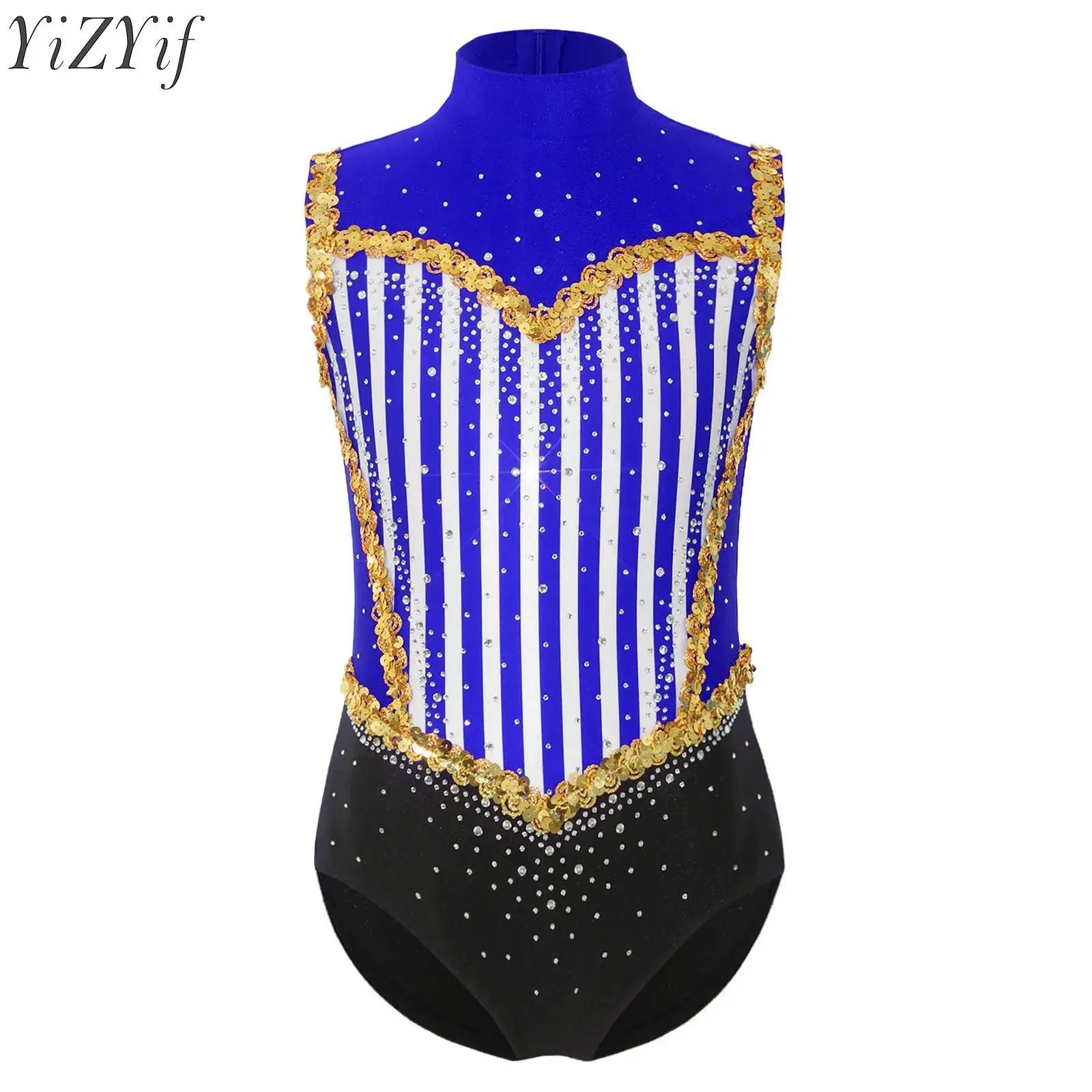 

Kids Girls Circus Ringmaster Costume Cosplay Party Bodysuit Glitter Sequins and Rhinestones Leotard for Figure Skating Dancewear