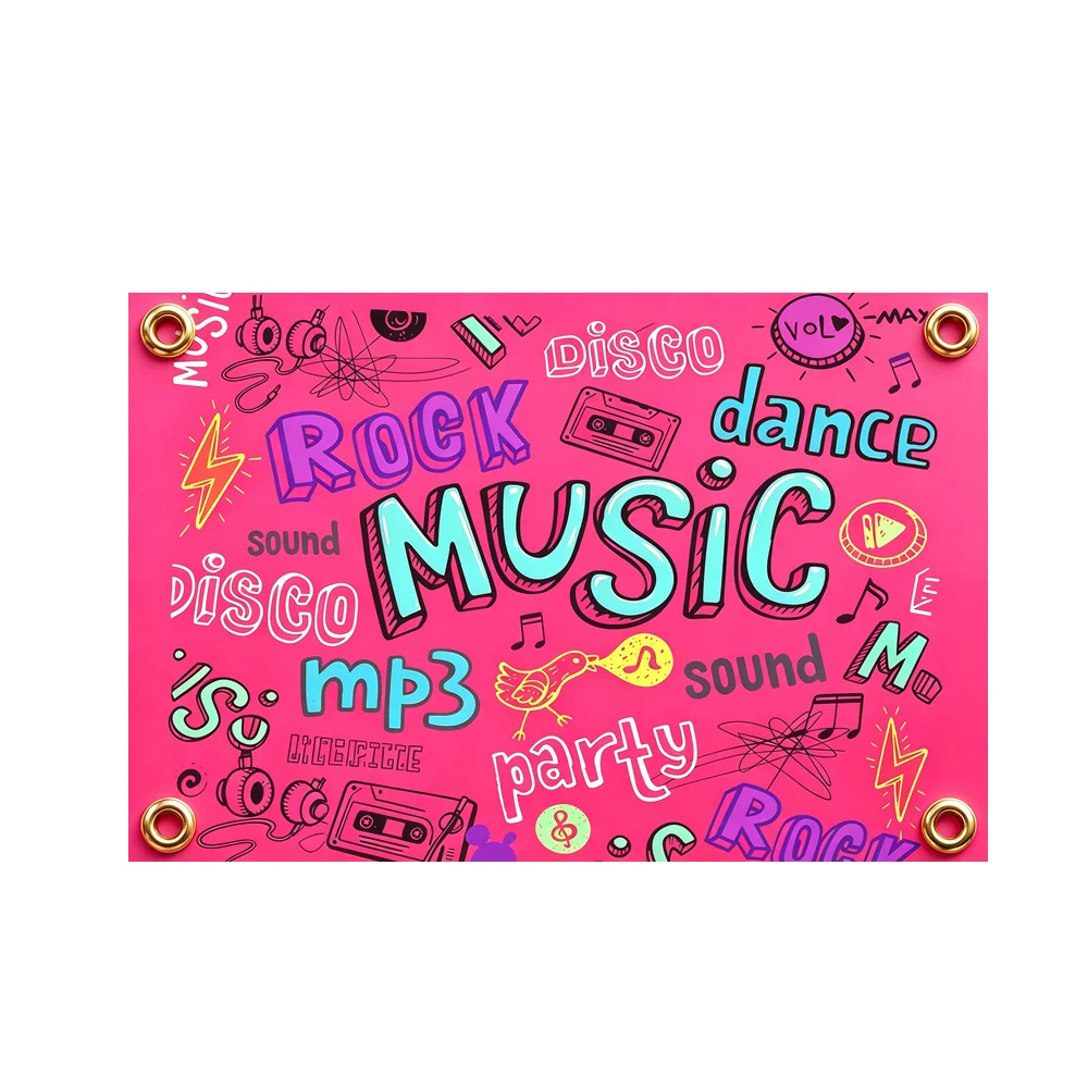 Graffiti Music Disco Rock Flag 2x3ft 3x5ft Polyester Banner Colorful Cassette Tape Outdoor Garden Party Home Wall Decor