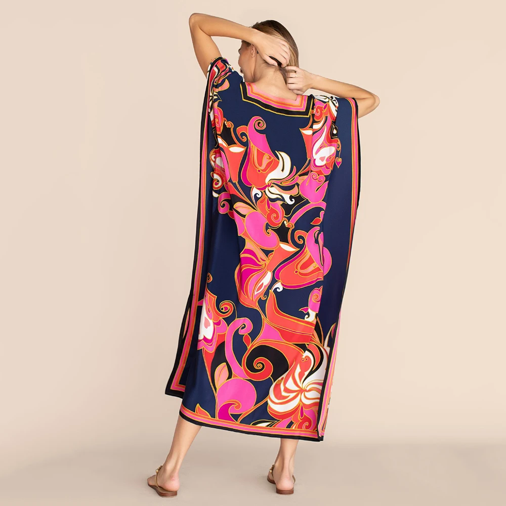 Abiti caftano da donna Costume da bagno taglie forti Copricostume con scollo a V Abito a pipistrello Abiti mumu caftano marocchino vestibilità ampia