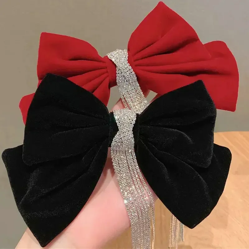 Elegant New Bow Velvet Hairpin Girl Rhinestone Tassel Hairpin Hair Clip Korean Handmade Headdress Fashion Hair Accessories