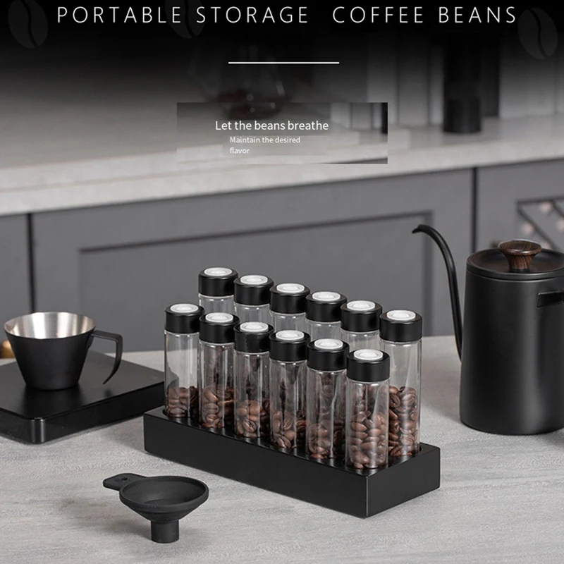 Coffee Beans Storage Container Display Rack Walnut Tea Tube Bottle Glass Espresso Coffee Accessories Tool