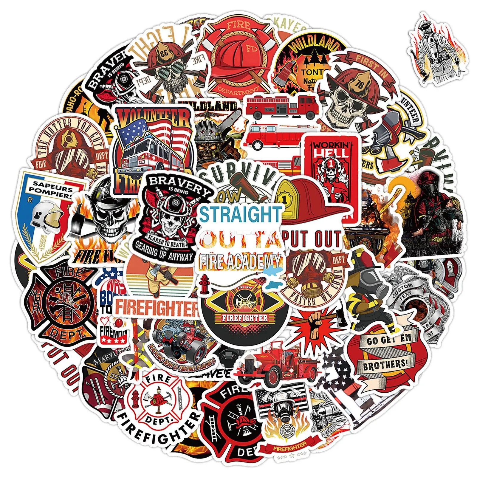 50pcs Fire Hero Firefighter Style Cartoon Stickers Brave Fireman Fire Trucks Decals for Phone Guitar Diary Sticker Kids Toys