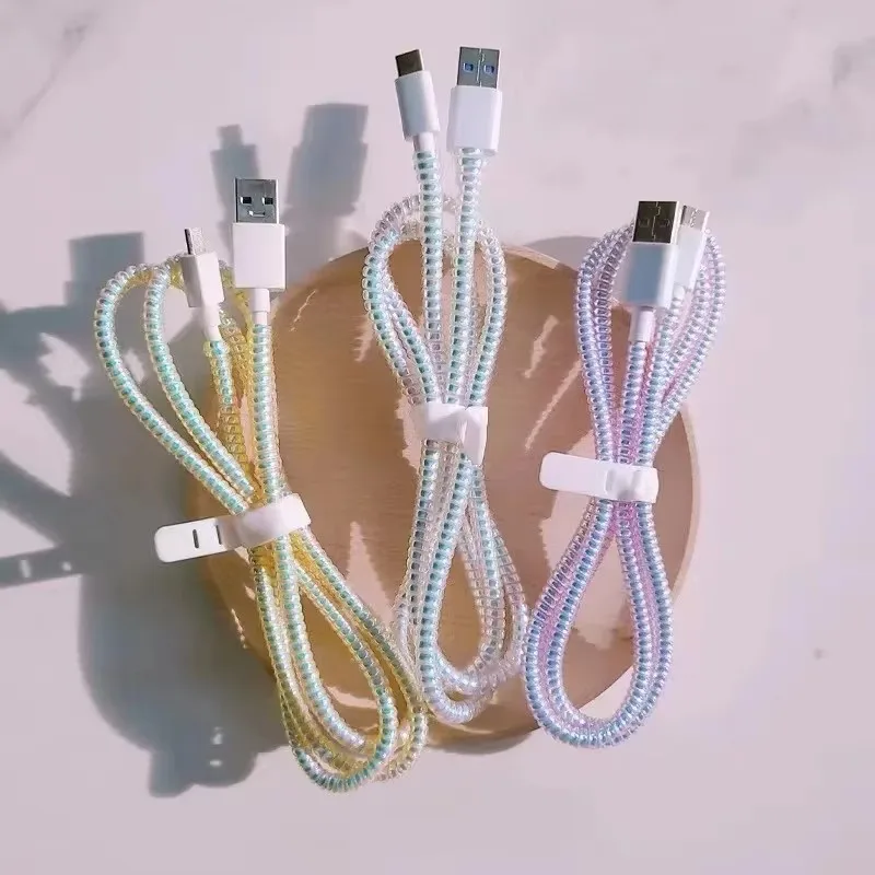 1/2pcs 1.6m laser cable protectors spiral data cable organizer wrap universal phone charger cord saver sleeve for Xiaomi iPhone