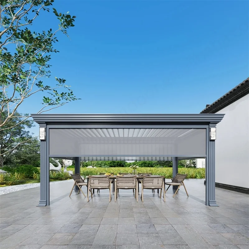 Direct Factory Sale Custom Made Aluminum Alloy Bioclimatic Eco-Friendly Powder Coated LED Balcony Pergola Retractable Canopy