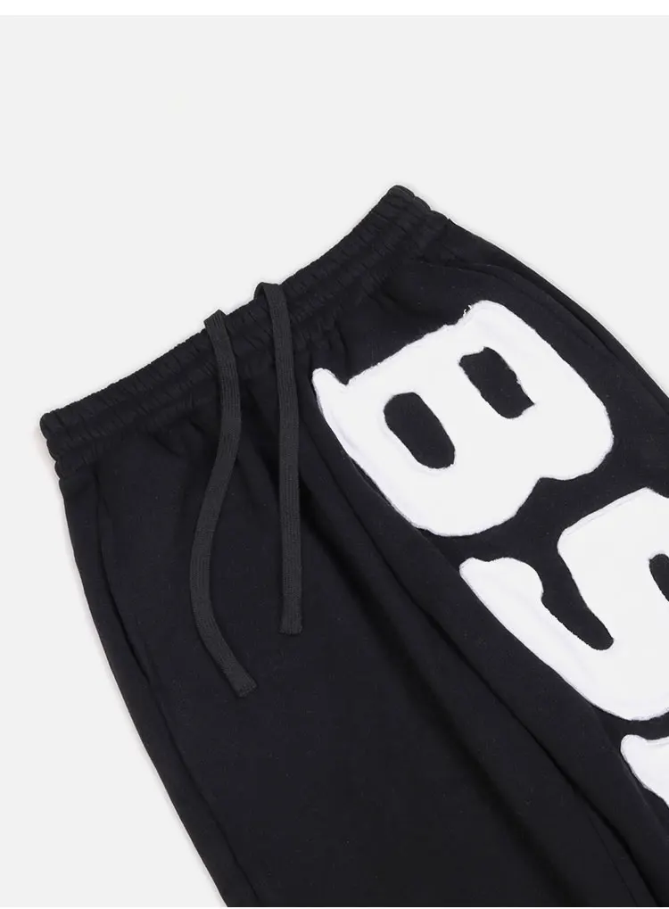 BSLM Jogginghose Gerade Geschnittene Weite Sweathose Unisex Baggy Jogginghose mit Aufnähern Sportliche Hose für Männer und Frauen Übergroße Loose-Fit Hose – Detail 13