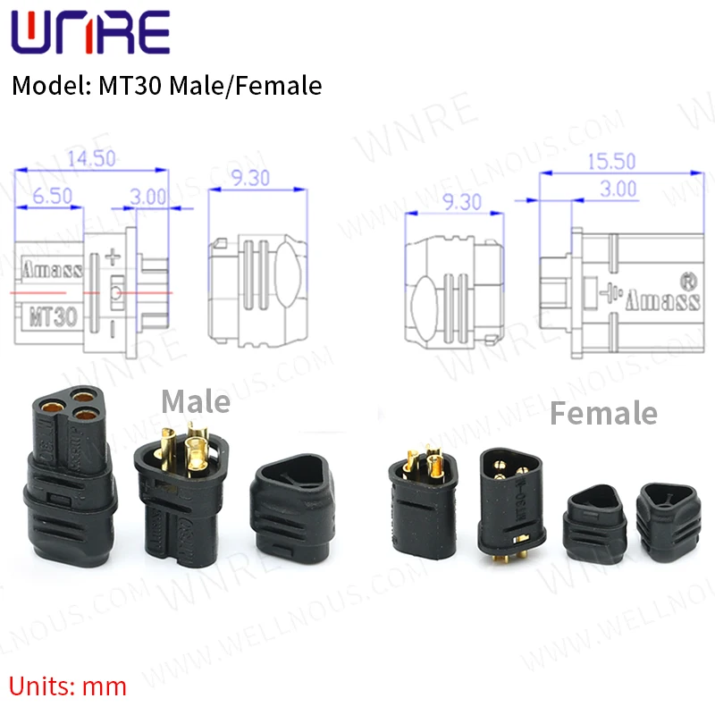 AMASS XT-30 Male Female Plug Series Anti-spark with Signal Probe Connector for Aeromodelling DIY Black/Yellow