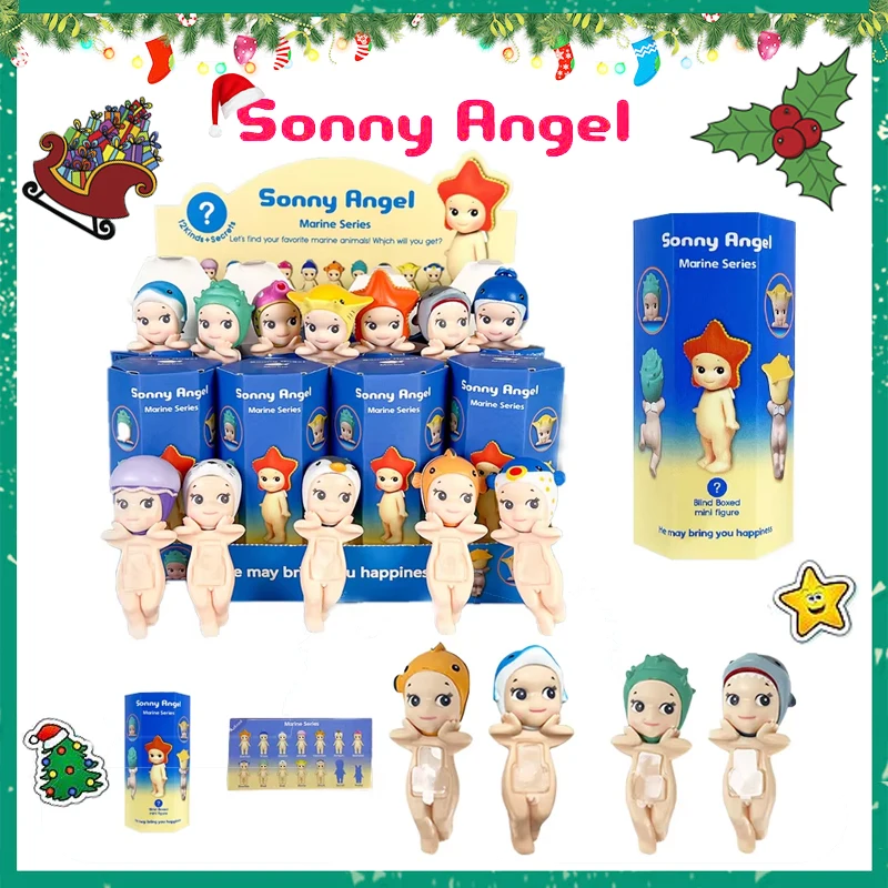 Sonny Angel Blind Box Mini Figure New Marine Series Toy for Girl Starfish Blowfish Manta Penguin Shell Kawaii Christmas Gifts