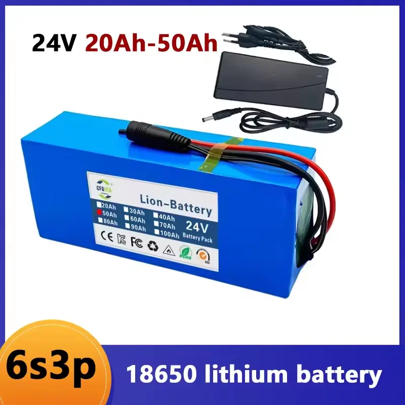 Литиевая аккумуляторная батарея 6S3P 24В 20Ач 30Ач 50Ач 18650 25.2В 20000/30000мАч с зарядным устройством