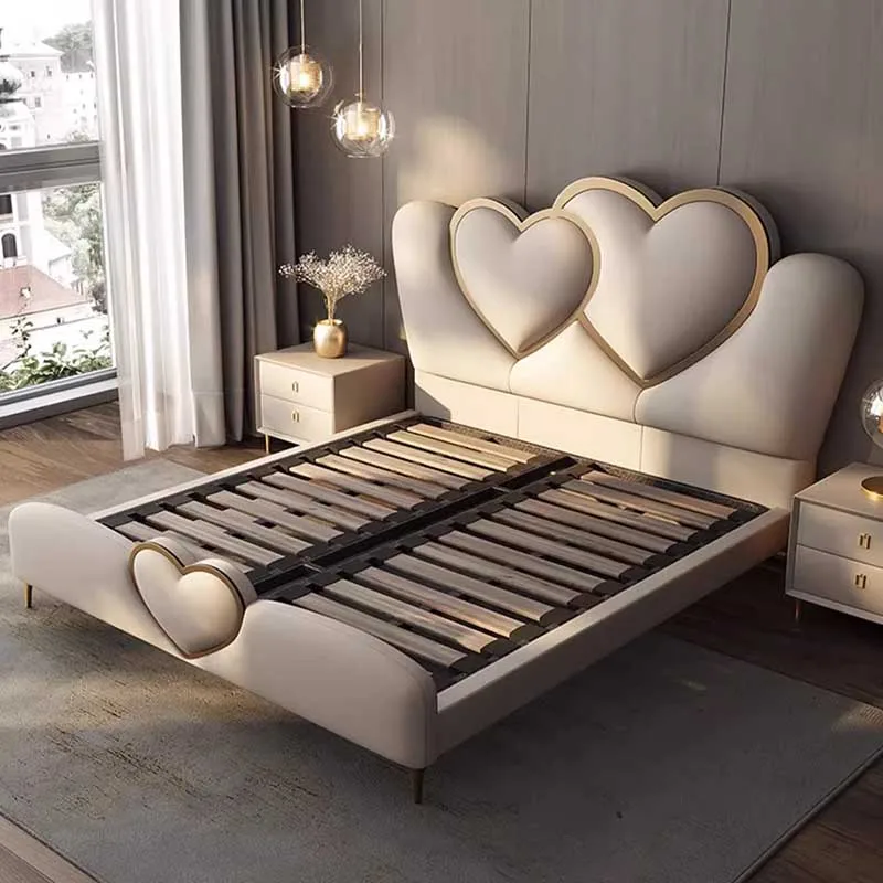 Modular Aesthetic Double Bed Frame Designer European Queen Luxury Headboard Bed Frame Platform Sleeping Cama Box Casal Furniture