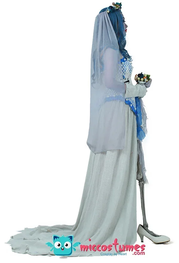 Miccostumes-vestido de Cosplay de esqueleto de novia fantasma para mujer, disfraz de Halloween