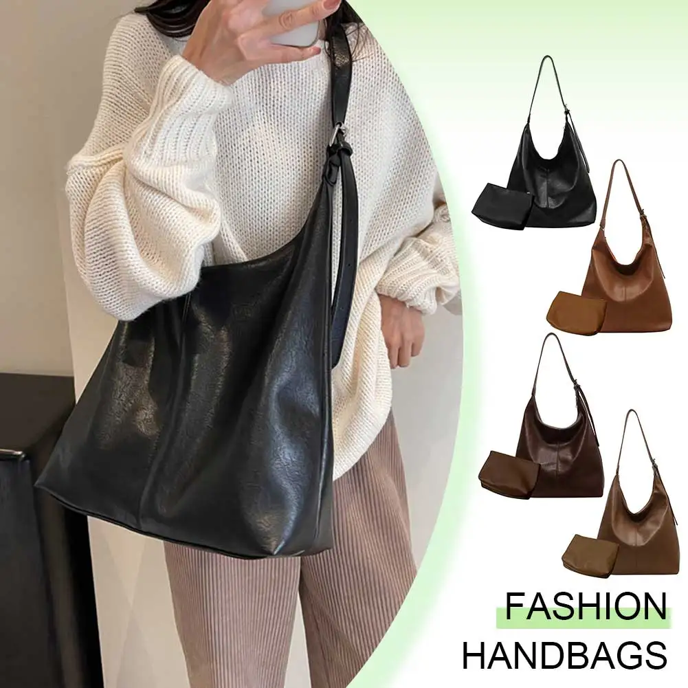 

2 Pcs Women PU Crossbody Bag Casual Handbag Fashion Trendy Bag with Adjustable Shoulder Strap All-Match Bag for Daily