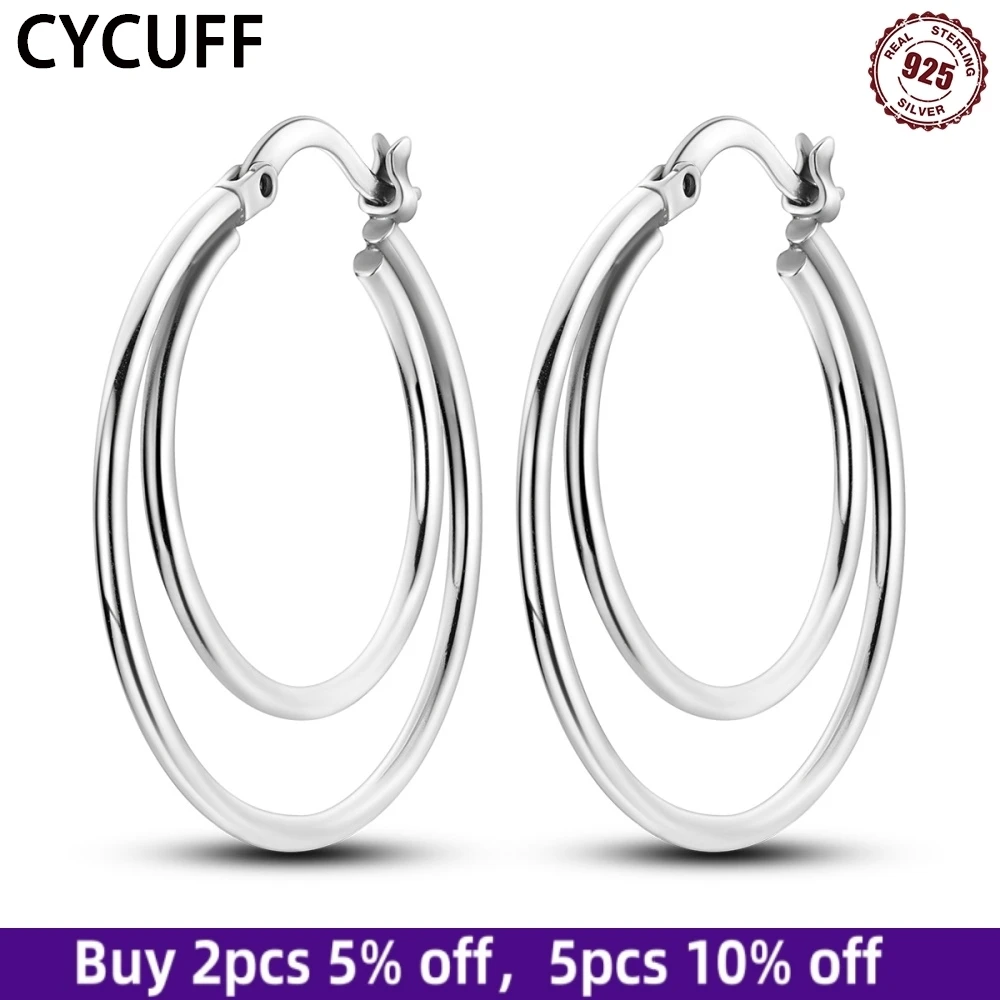 

CYCUFF S925 Sterling Silver Zircon Simple Geometry Big Double Ring Earrings Birthday Party Gift Trend 2025 Jewelry Women Earring