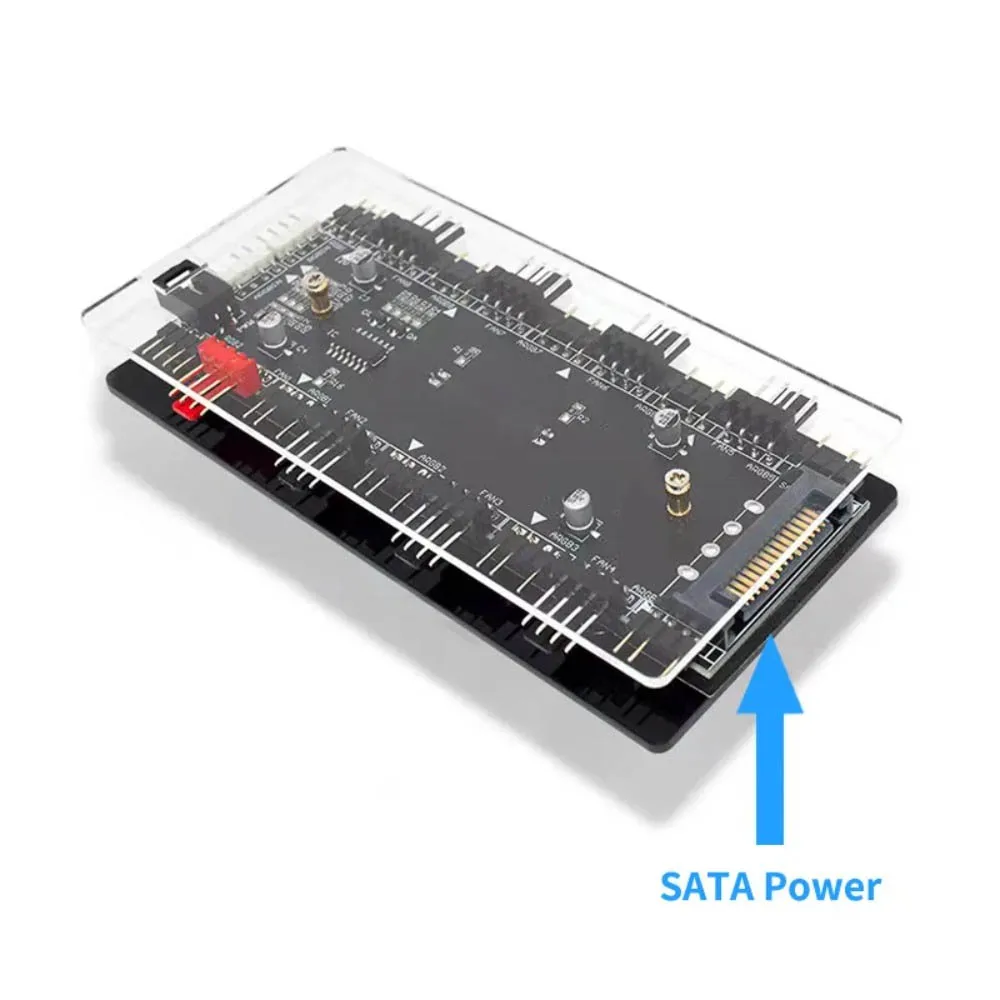 Magnetic SATA Powered 3‑in‑1 Fan Hub 8‑Way 12V 4Pin PWM Fan Splitter 5V 3PIN ARGB 2‑Port 12V 4Pin RGB for PC Case Cooling