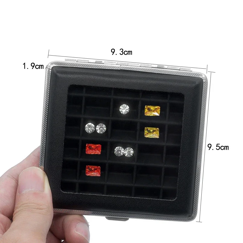 Push Soft Silicone Pad Transparent Glass Gem Box Grid Ring Surface Display Case Metal Bare Stone Container Black