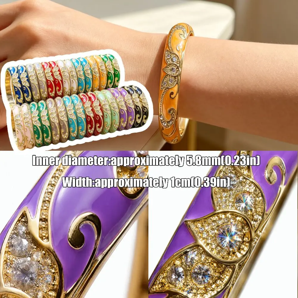 1cm Crown Cloisonne Bracelet Colored Dropper Oil Five-leaved Flower Blooms Colored Dropper Oil Bangle Traditional Classic