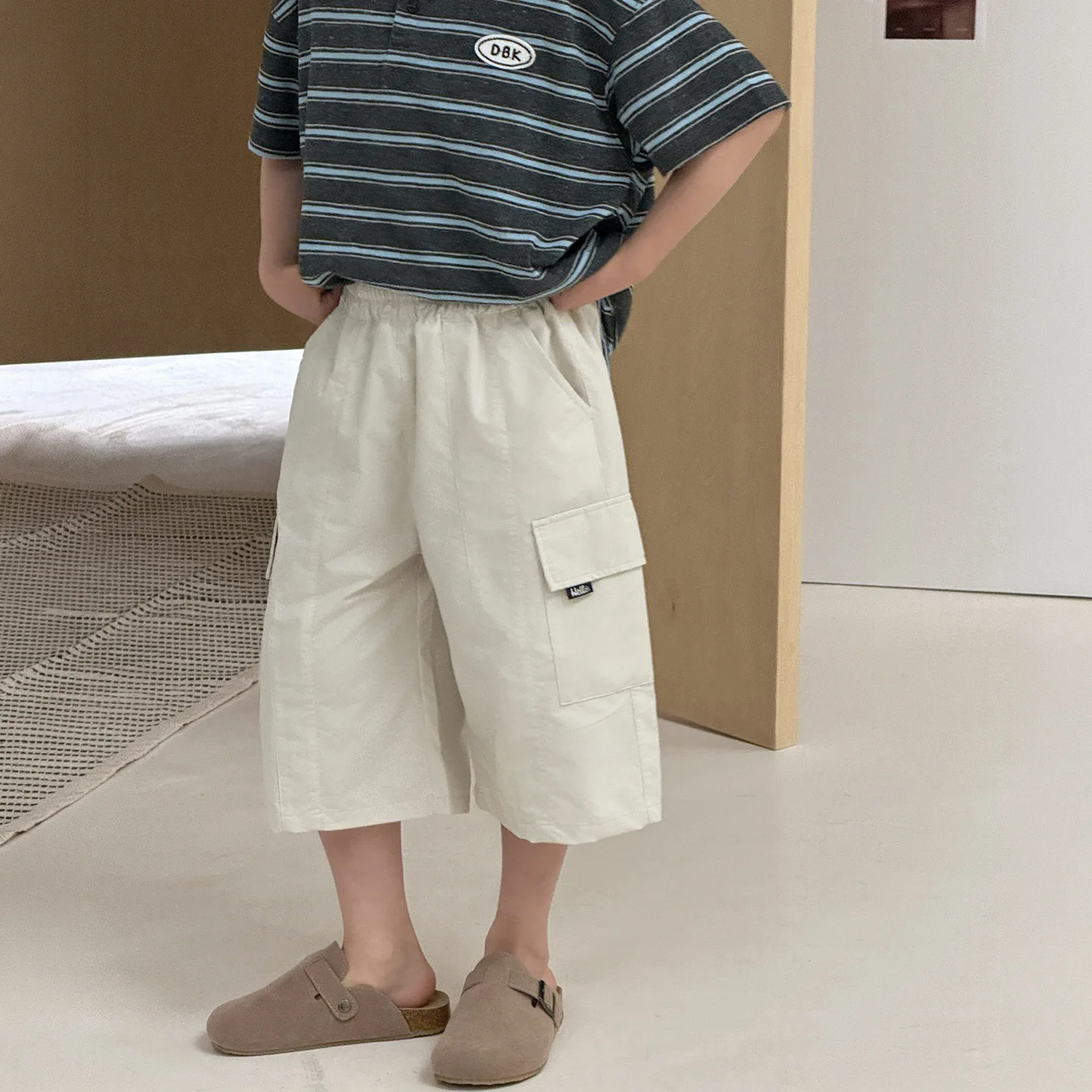 Children Clothes Kids Casual Pants Summer Korean Style Boys 2026 New Style Apricot Grey Fashionable Kids Simple Loose Pants
