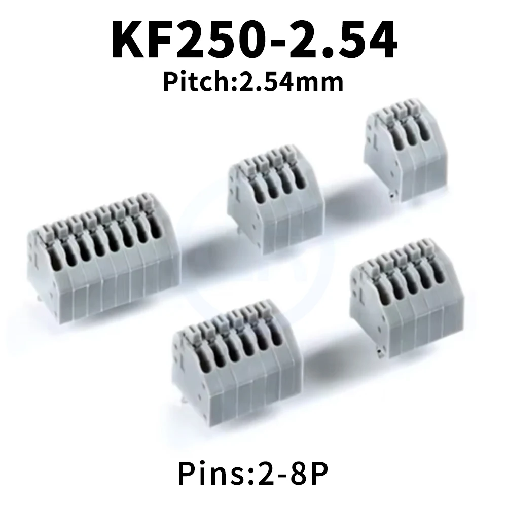 (10 pcs) KF250 2.54 2~8P KF250-2.54-1 Double Row Direct Plug 2.54mm Pitch Spring Loaded PCB Terminal Blocks KF250-2.54-2