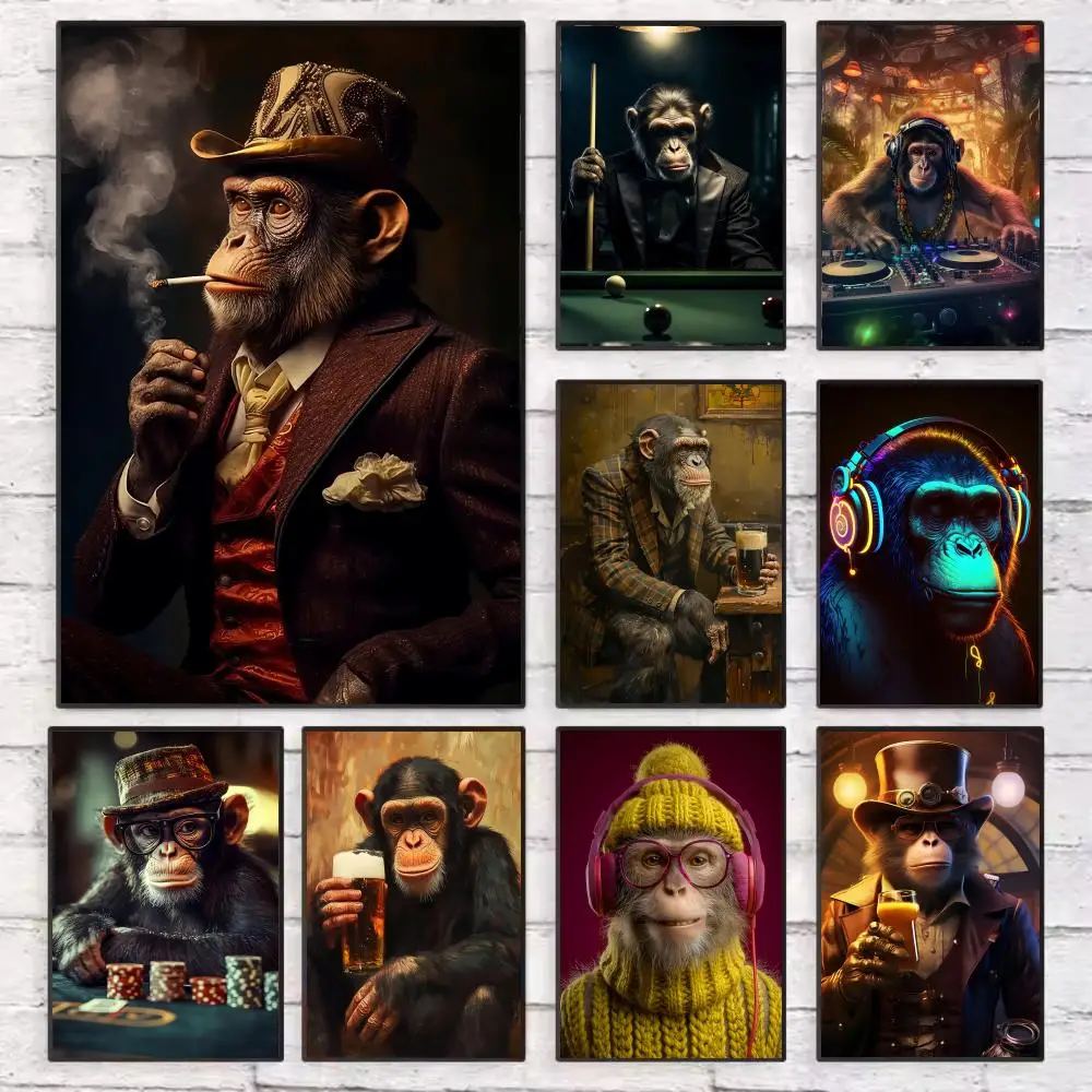 

Animal Funny Monkey Poster Wall Art Sticky for Living Room Bedroom Office Hallway Bar Home Decor Gift Idea